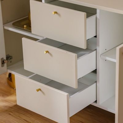 Aubrey Buffet Cabinet - Matt Beige/Gold - With 2-Year Warranty 