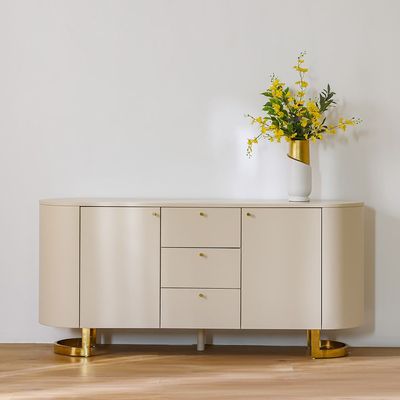 Aubrey Buffet Cabinet - Matt Beige/Gold - With 2-Year Warranty 