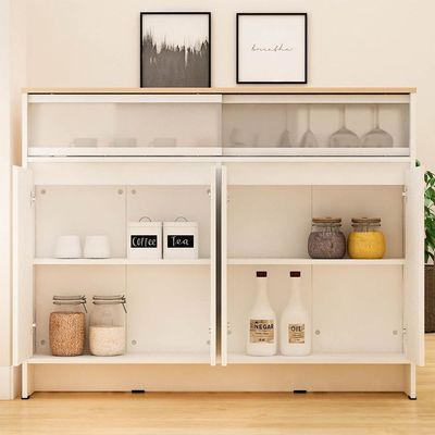 Algeria 4 doors Kitchen/Bar Cabinet w/ Folding Table - White/Oak