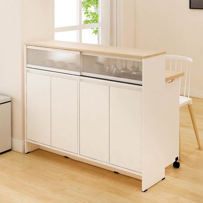 Algeria 4 doors Kitchen/Bar Cabinet w/ Folding Table - White/Oak
