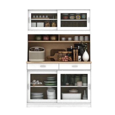 Maeda Kitchen Cabinet w/ 4 Sliding Doors & 2 Drawers - White/Oak
