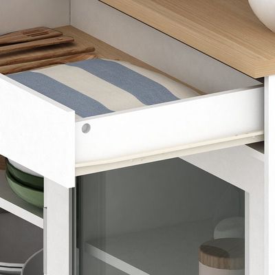 Maeda Kitchen Cabinet w/ 4 Sliding Doors & 2 Drawers - White/Oak