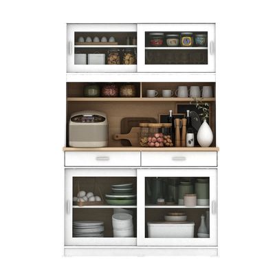 Maeda Kitchen Cabinet w/ 4 Sliding Doors & 2 Drawers - White/Oak