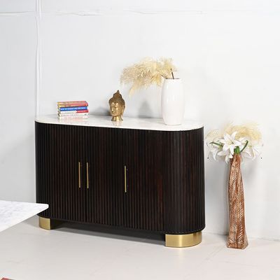 Latymer 3 Door Marble Top Buffet Cabinet -White/Walnut/Gold
