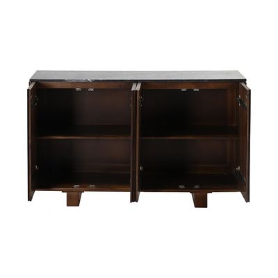 York 4 Door Marble Top Buffet Cabinet -Black/Walnut