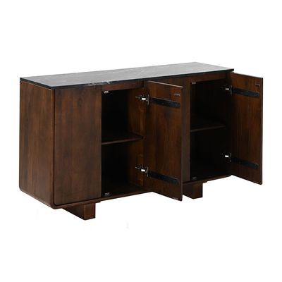 York 4 Door Marble Top Buffet Cabinet -Black/Walnut