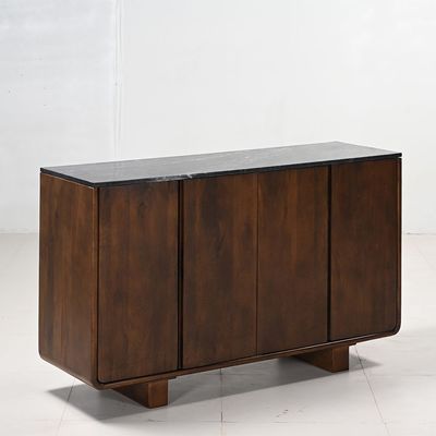 York 4 Door Marble Top Buffet Cabinet -Black/Walnut