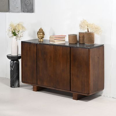 York 4 Door Marble Top Buffet Cabinet -Black/Walnut