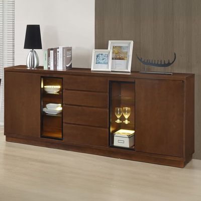 Clarisse 2 Doors and 4 Drawer Buffet Cabinet w/LED Lights- Walnut