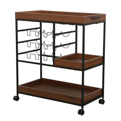 Asgard Serving Trolley W/Bottle Rack And Trays- Walnut/Black