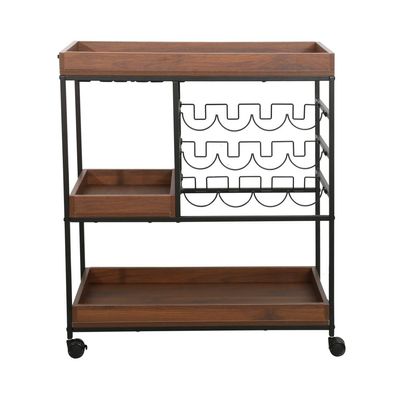 Asgard Serving Trolley W/Bottle Rack And Trays- Walnut/Black