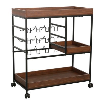 Asgard Serving Trolley W/Bottle Rack And Trays- Walnut/Black