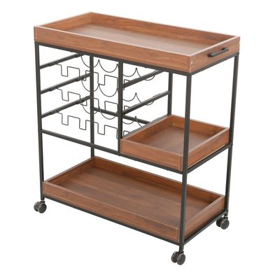 Asgard Serving Trolley W/Bottle Rack And Trays- Walnut/Black