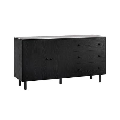 Midland Stone Top Sideboard w/2 doors and 3Drawers -High Gloss Grey/Black