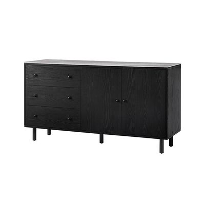 Midland Stone Top Sideboard With 2 doors and 3Drawers -High Gloss Grey/Black