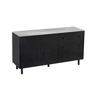 Midland Stone Top Sideboard With 2 doors and 3Drawers -High Gloss Grey/Black