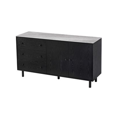 Midland Stone Top Sideboard w/2 doors and 3Drawers -High Gloss Grey/Black