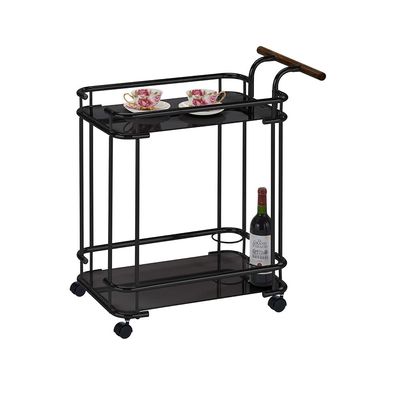 Huskar Tempered Glass Serving Trolley With  Bottle Holders -Black