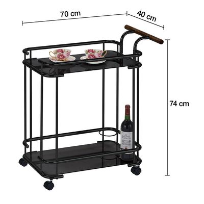 Huskar Tempered Glass Serving Trolley W/ Bottle Holders -Black