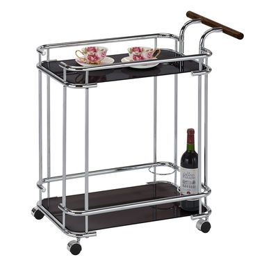 Huskar Tempered Glass Serving Trolley With  Bottle Holders -Chrome/Black