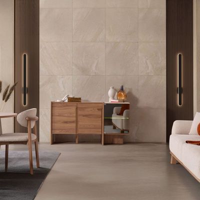 Letto 2 Door Buffet Cabinet With Open Shelves -  Beige/Walnut