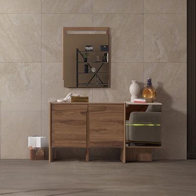 Letto 2 Door Buffet Cabinet With Open Shelves -  Beige/Walnut