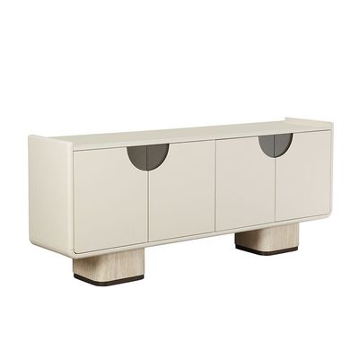 Oru Tempered Glass Top Buffet Cabinet w/ 4 Doors - Cream/Beige
