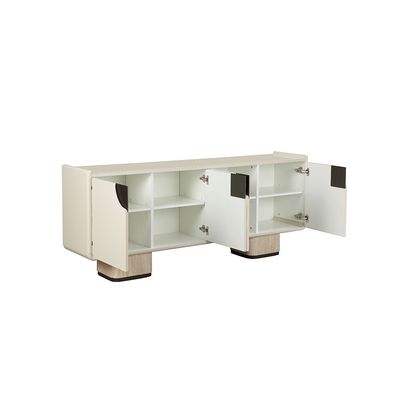 Oru Tempered Glass Top Buffet Cabinet w/ 4 Doors - Cream/Beige