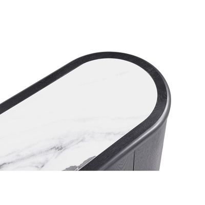 Tokishi Sintered Stone Top Sideboard With  4 Doors-White/Black Veneer Tokishi Sintered Stone Top Sideboard With  4 Doors-White/Black Veneer