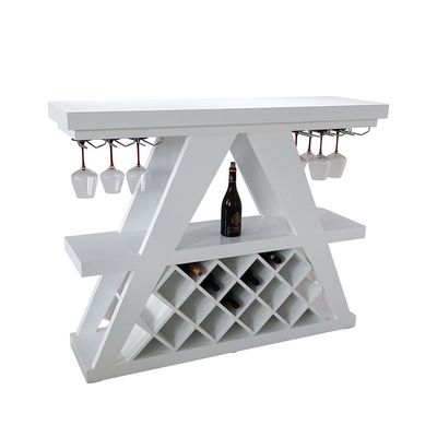 Cesna Glass Top Bar Counter With Wine Rack And Bottle Holder - High Gloss White