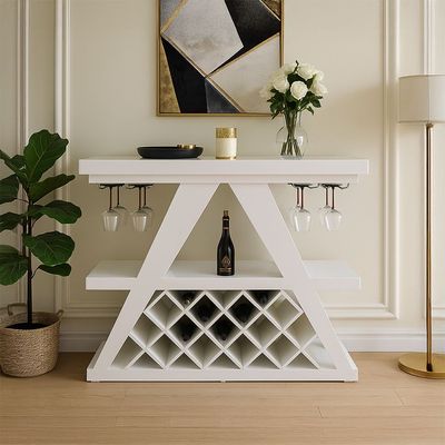 Cesna Glass Top Bar Counter With Wine Rack And Bottle Holder - High Gloss White