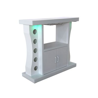 Hazky Glass Top 2 Door Bar Counter With RGB Downlight+Bluetooth Speaker+ Wine Glass Hangers and Bottle Holders - High Gloss White