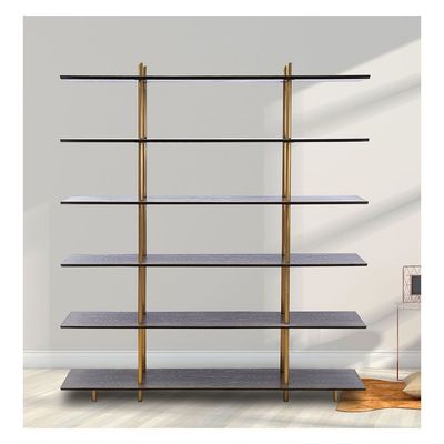 Lyon 5-Tier Bookcase/Room Divider - Dark Oak/Gold - With 2-Year Warranty