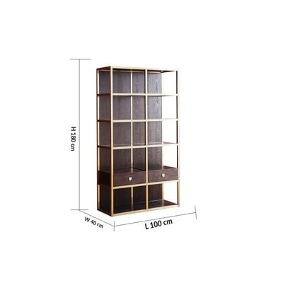 Lyon 5 Tier Bookcase/Room divider With drawer- Dark oak/Gold