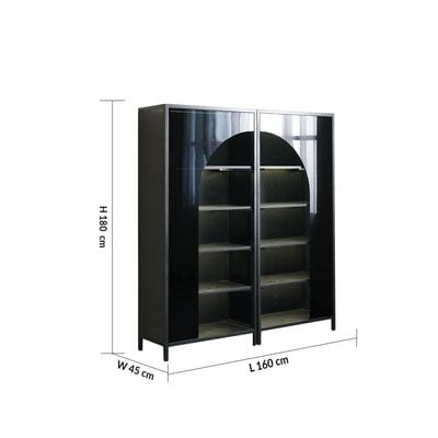 Kobi 5-Tier Glass Bookcase/Display Cabinet with LED - Black - With 2-Year Warranty