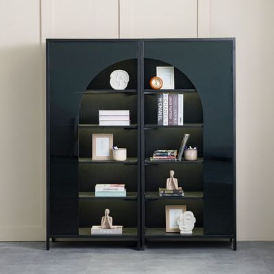 Kobi 5-Tier Glass Bookcase/Display Cabinet with LED - Black - With 2-Year Warranty