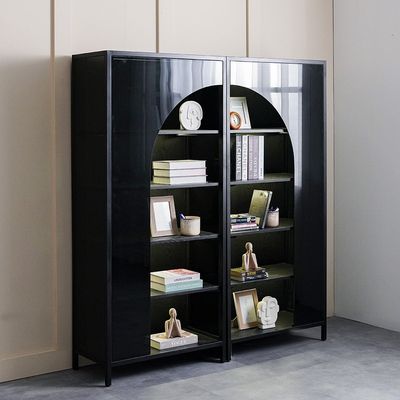 Kobi 5-Tier Glass Bookcase/Display Cabinet with LED - Black - With 2-Year Warranty