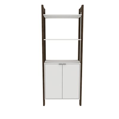 Lean Tall Display Cabinet with 2 Doors - White/Walnut - With 2-Year Warranty