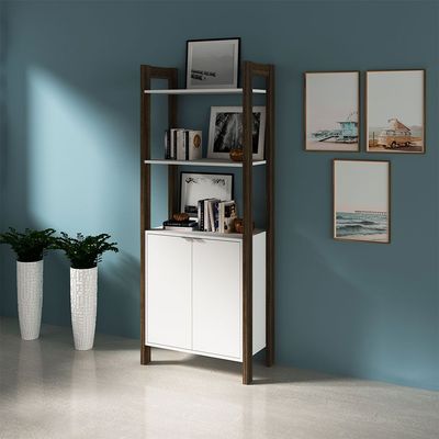 Lean Tall Display Cabinet with 2 Doors - White/Walnut - With 2-Year Warranty