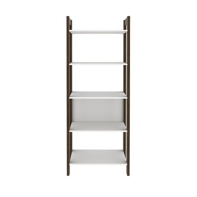 Lean 4-Tier Bookcase/Display Cabinet - White/Walnut - With 2-Year Warranty