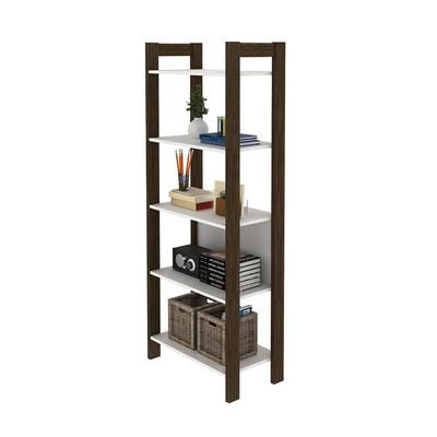 Lean 4-Tier Bookcase/Display Cabinet - White/Walnut - With 2-Year Warranty