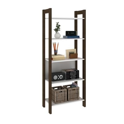 Lean 4-Tier Bookcase/Display Cabinet - White/Walnut - With 2-Year Warranty