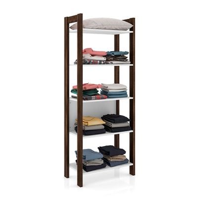 Lean 4-Tier Bookcase/Display Cabinet - White/Walnut - With 2-Year Warranty