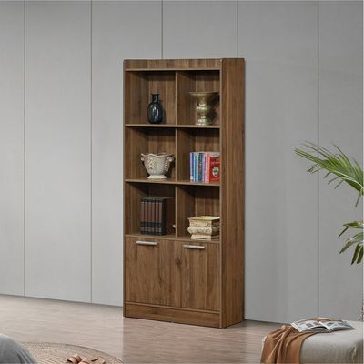 Supreme 2Door Book Case W/Open Shelves-Light Walnut