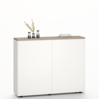 Herstal Office Credenza w/ 3 doors and open shelves - Oak/White 