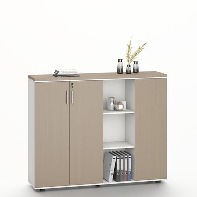Herstal Office Credenza w/ 3 doors and open shelves - Oak/White 