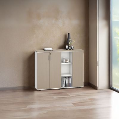 Herstal Office Credenza w/ 3 doors and open shelves - Oak/White 