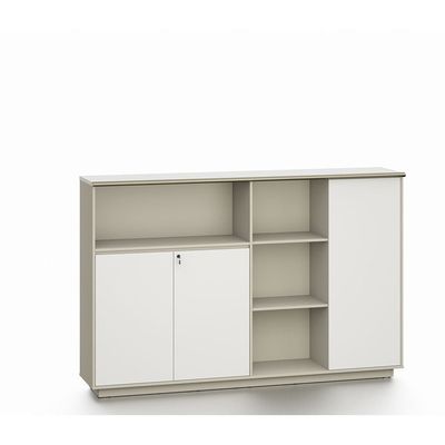 Eupen Credenza W/ Lockable Doors And Open Shelves -White/Beige