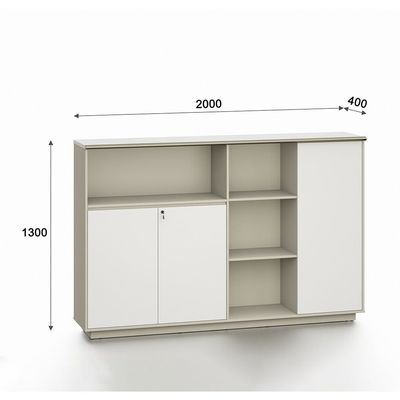 Eupen Credenza W/ Lockable Doors And Open Shelves -White/Beige