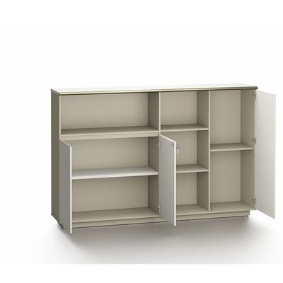 Eupen Credenza W/ Lockable Doors And Open Shelves -White/Beige